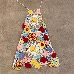 KNITTED HALTER FLORAL DRESS
